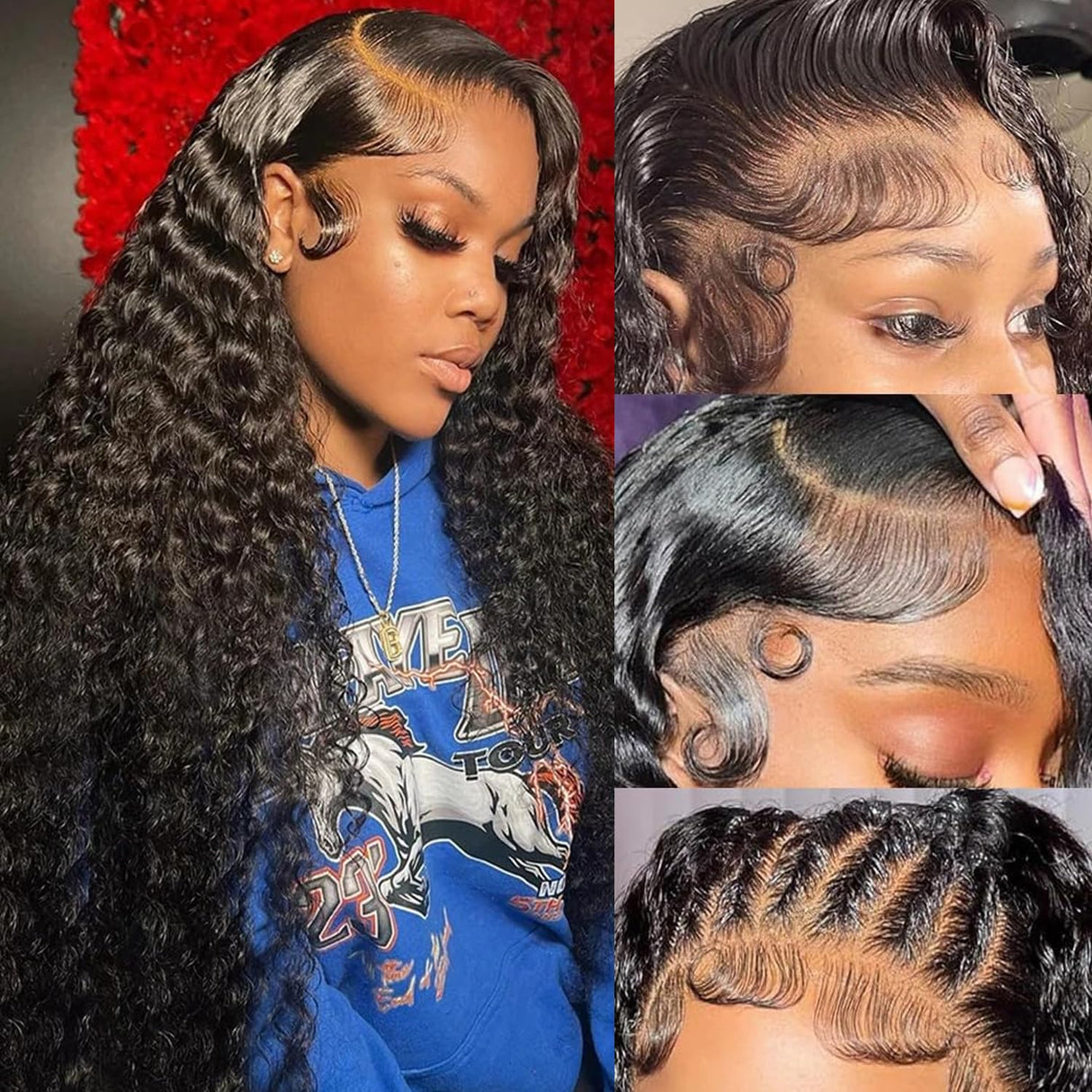 GCTGCT 32 Inch 13x6 Deep Wave Lace Front Wigs Human Hair Pre Plucked 13x6 HD Transparent Lace Frontal Wigs for Women Deep Curly Human Hair Lace Front Wigs with Baby Hair 180% Density Natural Black 