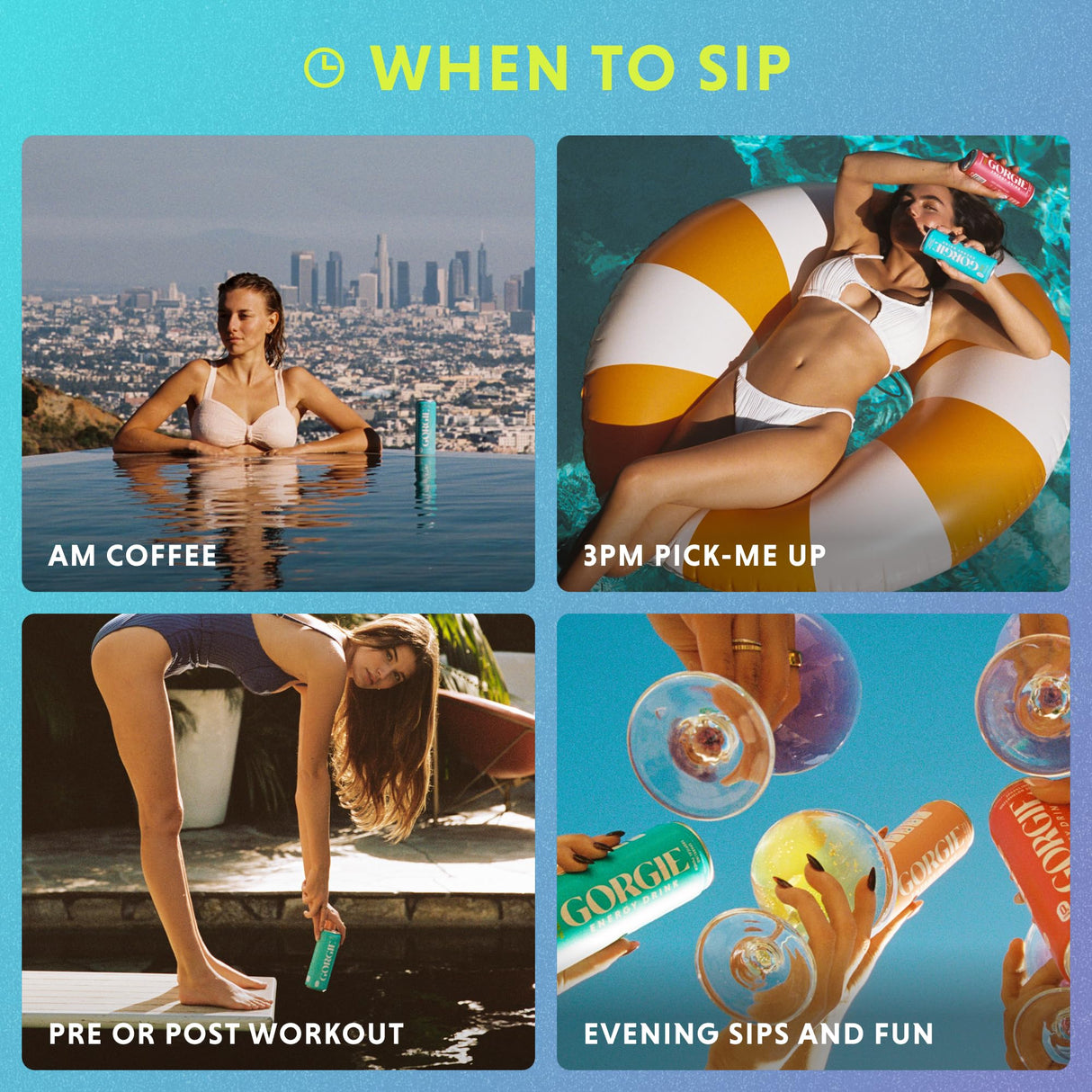 GORGIE Tropical Variety, Sugar-Free Natural Energy Drink Sparkling, Healthy Energy Drinks - Green Tea, Biotin, B Vitamins -150mg Caffeine, Vegan, & Low Calorie (Pack of 12)