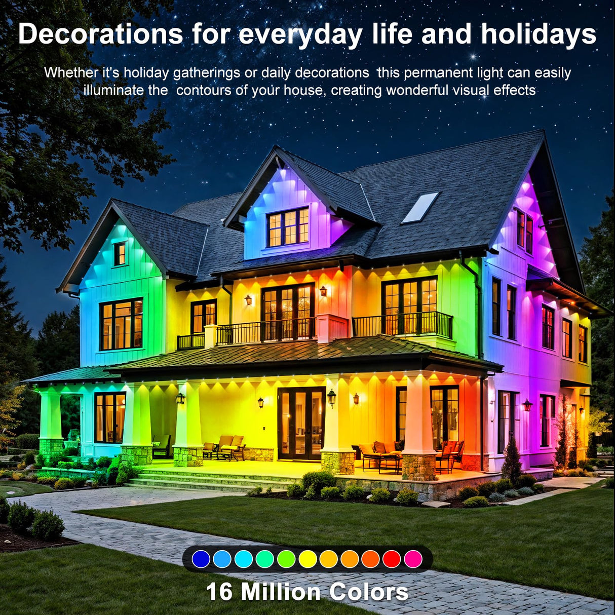 RCUICA 500FT Permanent Outdoor Lights Waterproof with Smart App Control Remote,DIY Scene Modes,Music Sync hronization,Eaves Lights for Garden Decor,Deck,Christmas