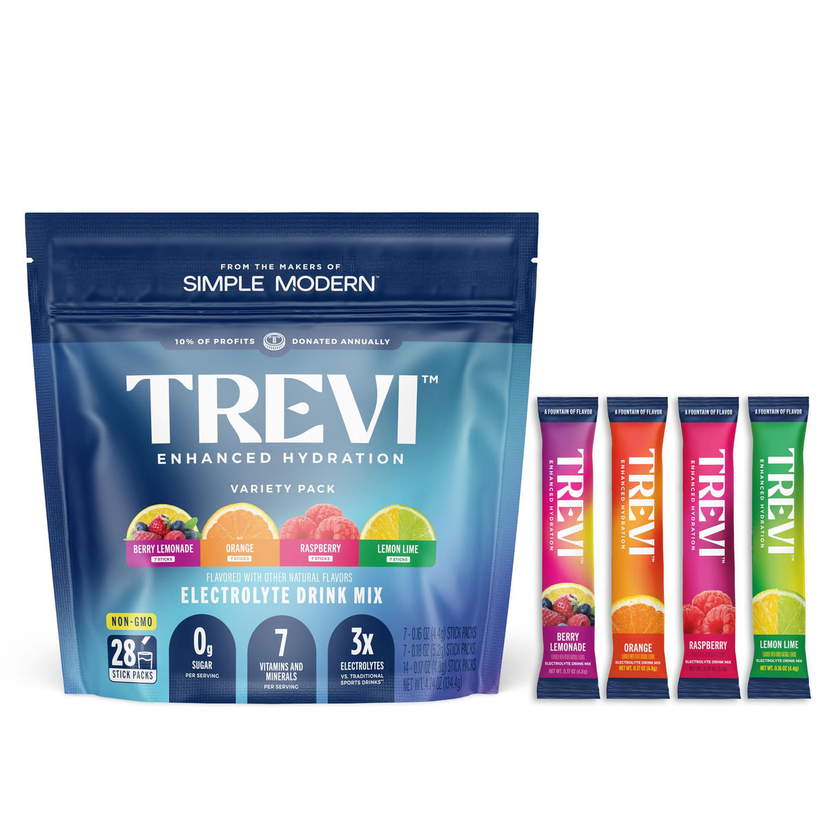 TREVI™ Sugar Free Electrolytes - Drink Mix Hydration Powder Packets - 28 Count - Variety Pack 1