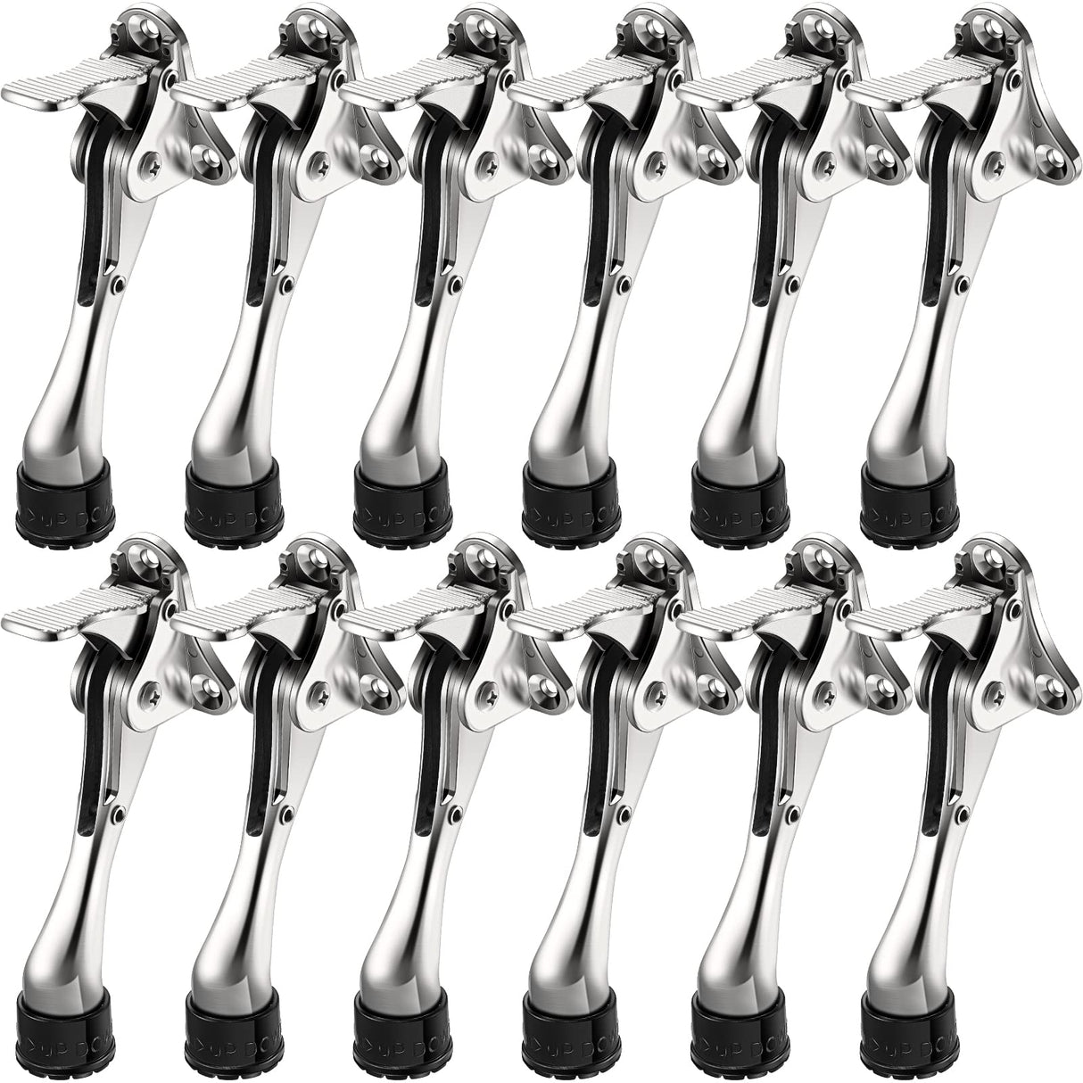 Chumia 12 Pieces Heavy Duty Door Stoppers 5.35 Inches Kickdown Adjustable Kick Down Door Stop for Bottom Easy Pedal with Rubber Tips Commercial(Silver)