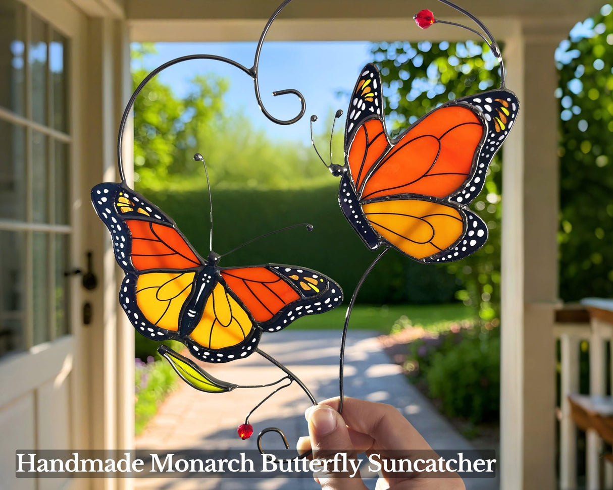 Iricrist Monarch Butterfly Gifts for Grandma & Mom, Butterflies Suncatcher Stained Glass Window Hanging, Real Handmade Sun Catcher Indoor Window, Decorations in Garden Decor, Ornament for Mother