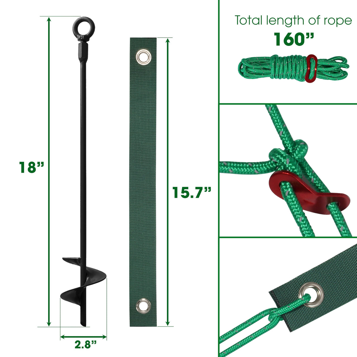 VASGOR Heavy Duty 18” Tree Stakes and Supports for Young Trees, Set of 6 Tree Stake Kit with 6 Straps for Staking and 78 Feet Rope, Can be Used with Drill (Adapter Included) (Set 6)