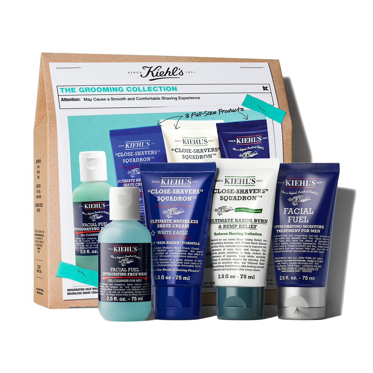 Kiehl's Men's Shaving Regimen Gift Set - $88 Value Including Face Wash, Shaving Cream, After Shave Gel & Face Moisturizer - For All Skin Types