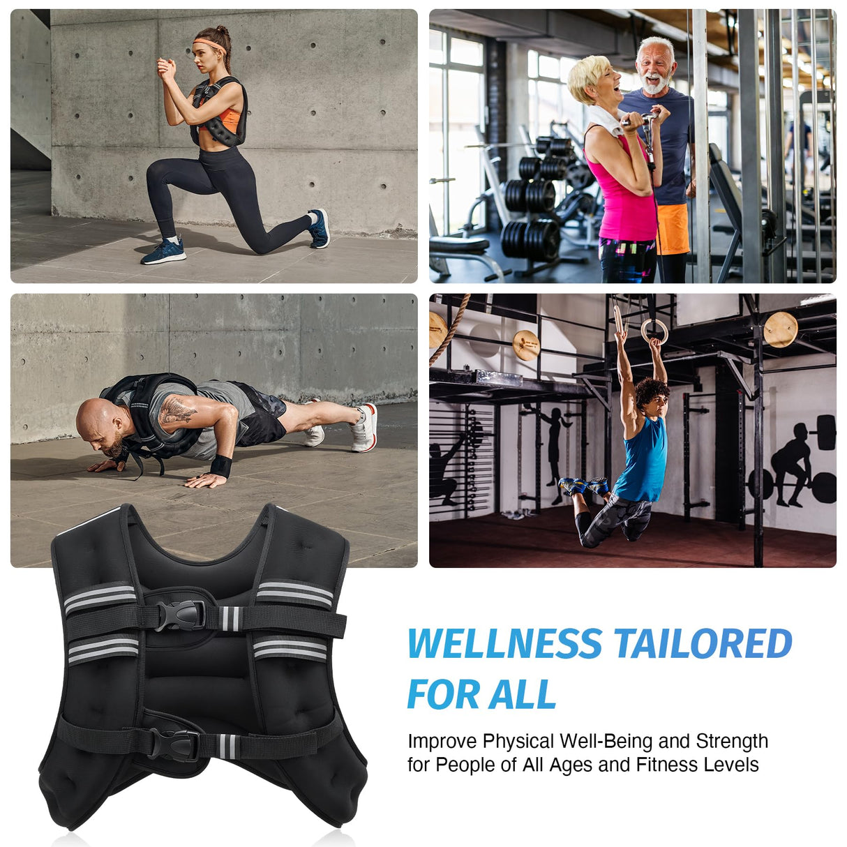 ZELUS Weighted Vest, 6lb/8lb/12lb/16lb/20lb/25lb/30lb Weight Vest with Reflective Stripe for Workout, Strength Training, Running, Fitness, Muscle Building, Weight Loss, Weightlifting, Black(16 lb)