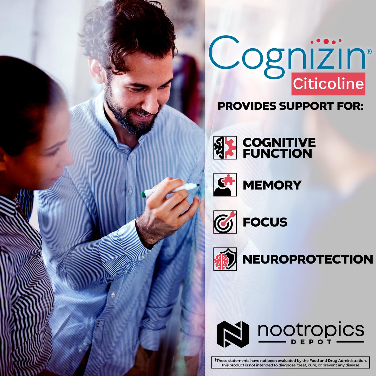 Nootropics Depot Cognizin Citicoline Capsules | 60 Count | Choline Supplement | Brain Health Supplement | Regulates Memory and Cognitive Function | Supports Attention, Focus and Recall