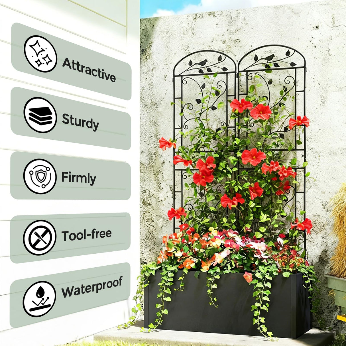 CL FUN Garden Trellis for Climbing Plants, 2 Pack 71x20 in Metal Lattice Panel with Black Coating, Tall Climbing Support for Rose Vines Clematis Flowers Vegetables Fruits - Plant Trellis Outdoor