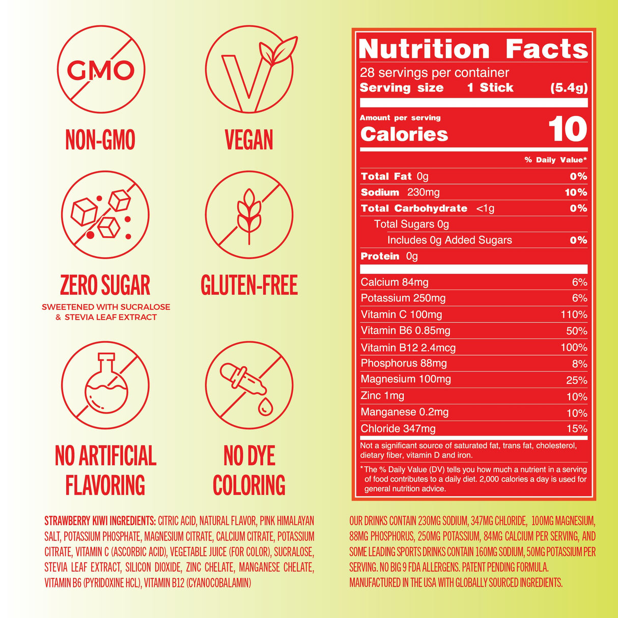 TREVI™ Sugar Free Electrolytes - Drink Mix Hydration Powder Packets - 28 Count - Strawberry Kiwi