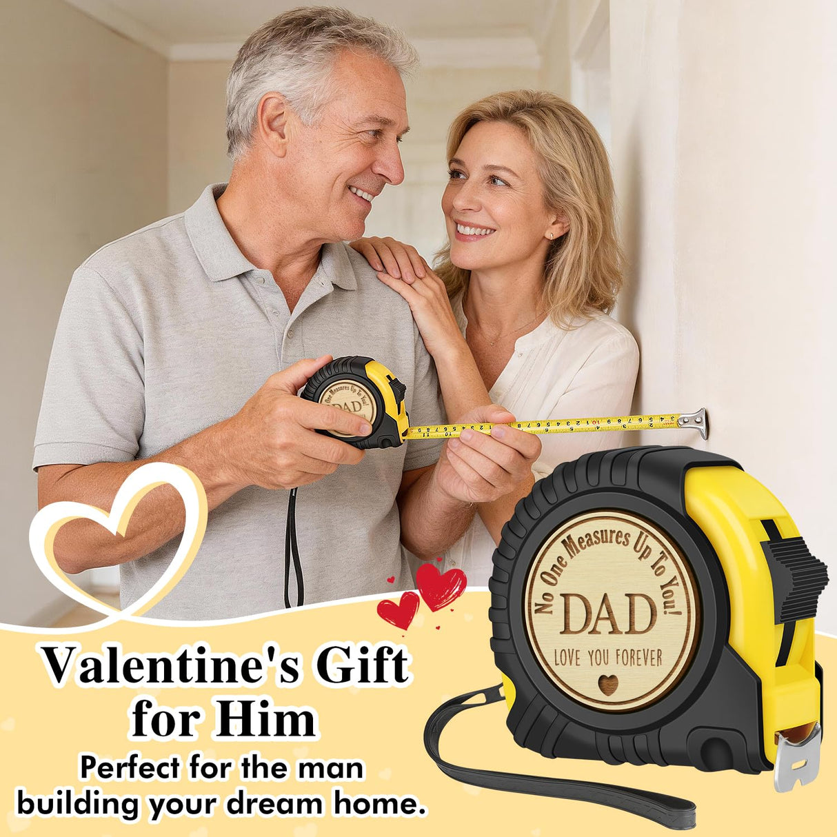 Fathers Day Birthday Gift for Dad, Dad Gifts from Son Daughter, Gift for Best New Daddy Father in Law Presents Useful Stuff, Tool Woodworker Carpenter Gift, Engraved Tape Measure 25 FT