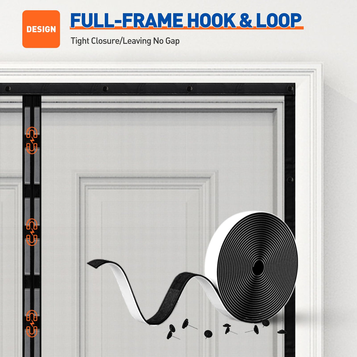 MAGZO Magnetic Screen Door Fit Door Size 36 x 82 Inch, Screen Size 38" x 83" Strong Magnets Mesh, Reinforced Fiberglass Net for Patio and Front Entrances, Gray