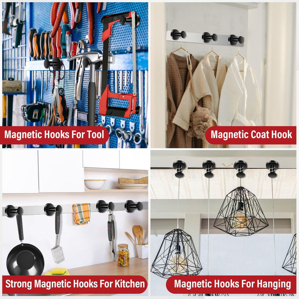 Buelkmag Magnetic Hooks for Cruise Cabins, Black 150lb Strong Magnetic Hooks, Magnetic Coat Hook, Heavy Duty Magnets for Wreath, Classroom, Hanging, Grill, Cruise Ship, Camping, 6Pcs