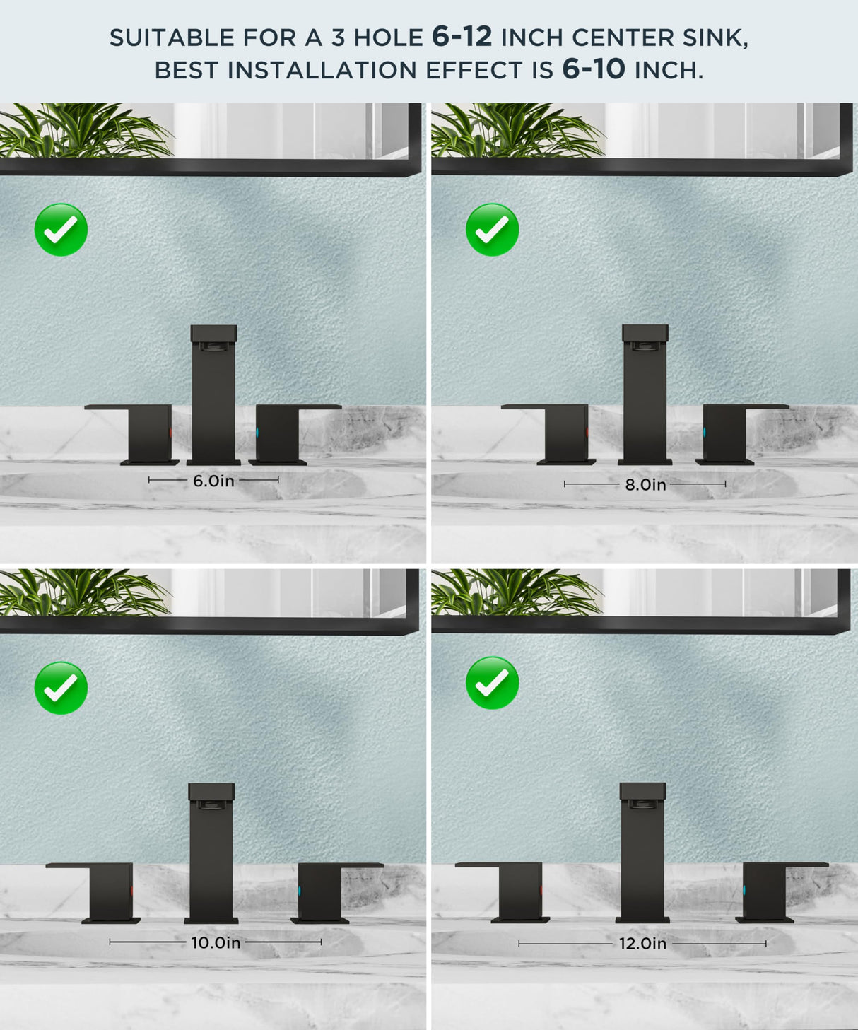 FORIOUS Black Bathroom Faucet 3 Hole, Matte Black Bathroom Sink Faucet 8 Inch Widespread, 2 Handle for Restroom Sink with Pop Up Drain, CUPC Supply Hose and Spare Water Saving Aerator, Vanity 3 Holes