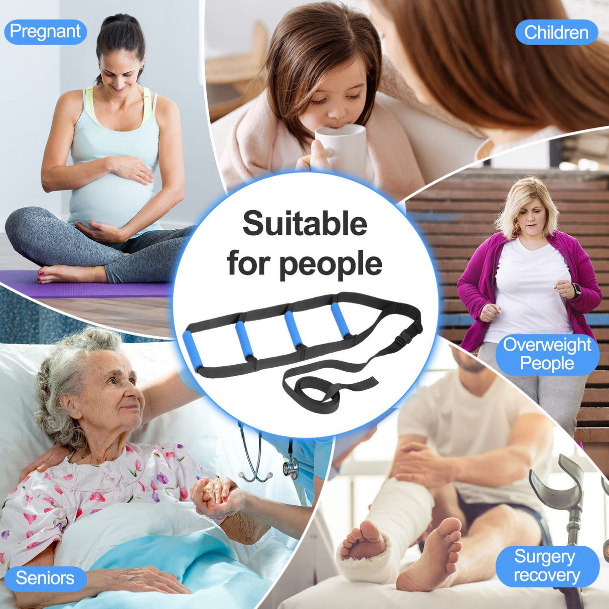 Bed Ladder Assist,Pull up Helper and Sit up Helper 4 Handle Grips,Bed Rail Assistance Devices Adjustable Length Bed Lift for Most Beds Mobility Aid for Elderly, Handicapped,Injured (160 INCHES)