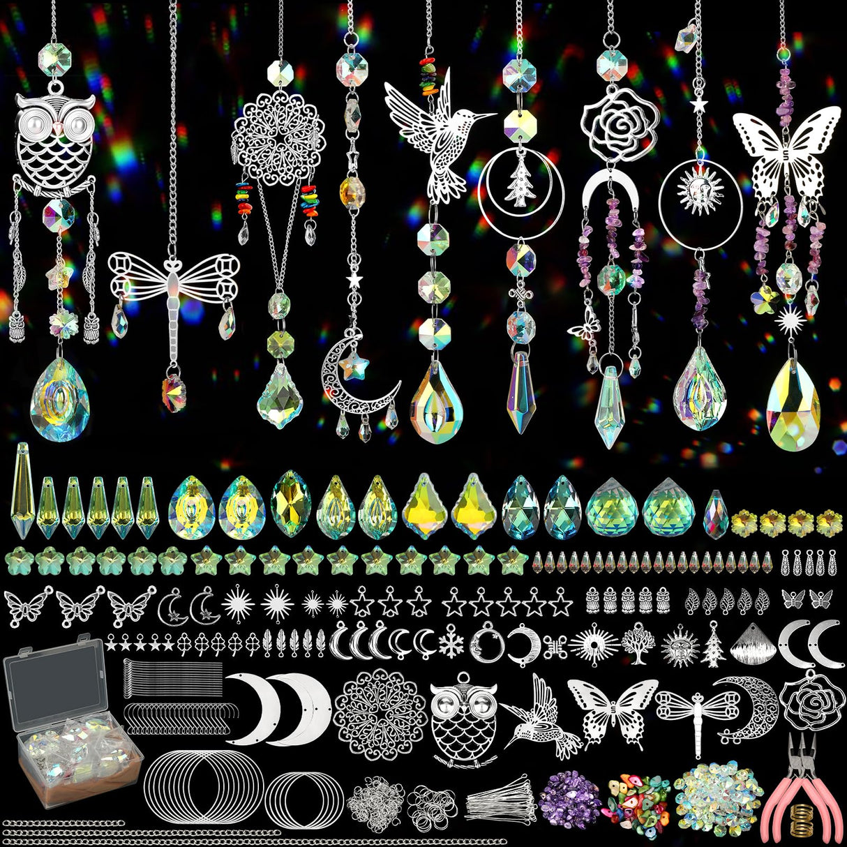 860 PCS DIY Suncatcher Kit Sun Catchers Making Supplies Arts and Crafts for Adults Hanging Prism Suncatcher Kits for Adults with Crystals Sun Catchers Indoor Window Garden Christmas Decor Wedding Home