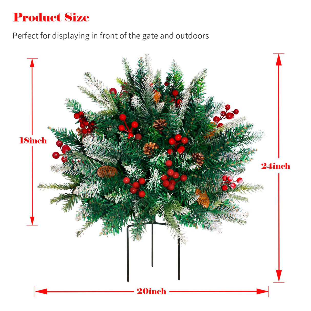 2 Pack Lighted Artificial Christmas Urn Filler, Battery Operated Pre-lit Xmas Pine Trees, Tripod Stake and 60 LED Lights, Holiday Porch Decorations for Porch, Yard, Garden, Flower Beds(Warm White)