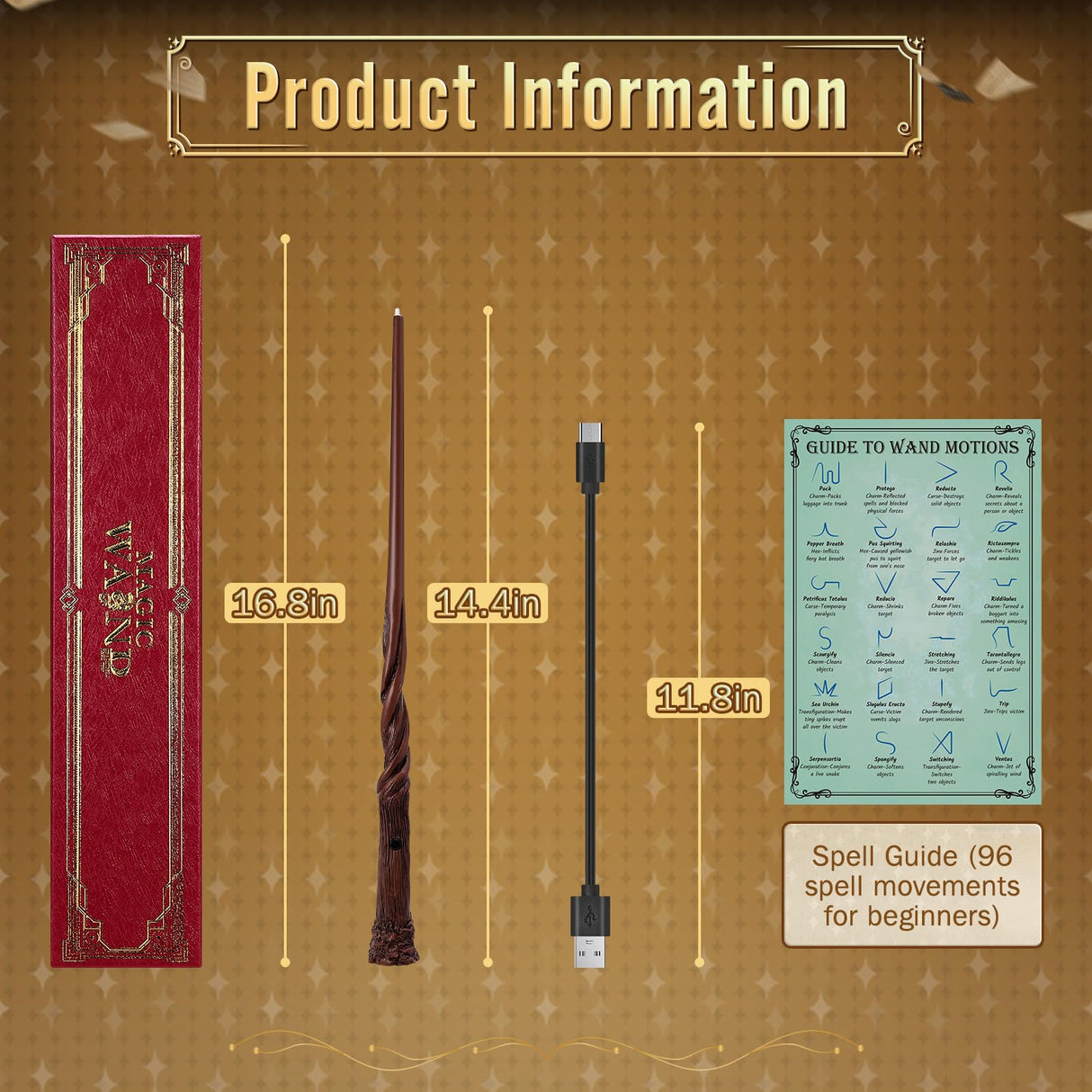 ShinySong Rechargeable Light Up Wizard Wand with Gradient Lighting,Illuminating Magic Witch Wands for Kids Christmas Cosplay Party, Root