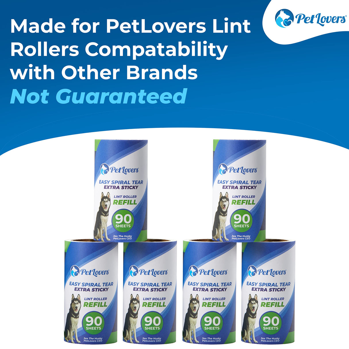 PetLovers Extra Sticky Lint Roller 6 Pack of Refills Only - No Handle Included - 90 Sheets Per Refill 540 Sheets Total