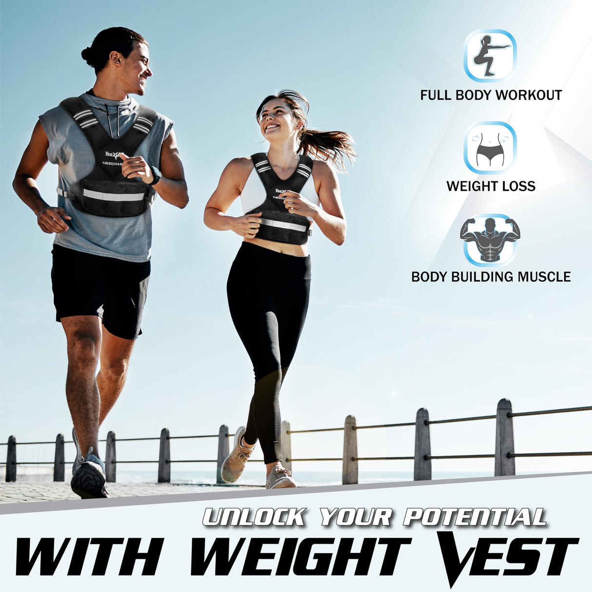 Yes4All Adjustable Weighted Vest 20-32lbs with Reflective Strip, Weight Vest for Strength Training for Men & Women, BLACK_20-32LBS, Large