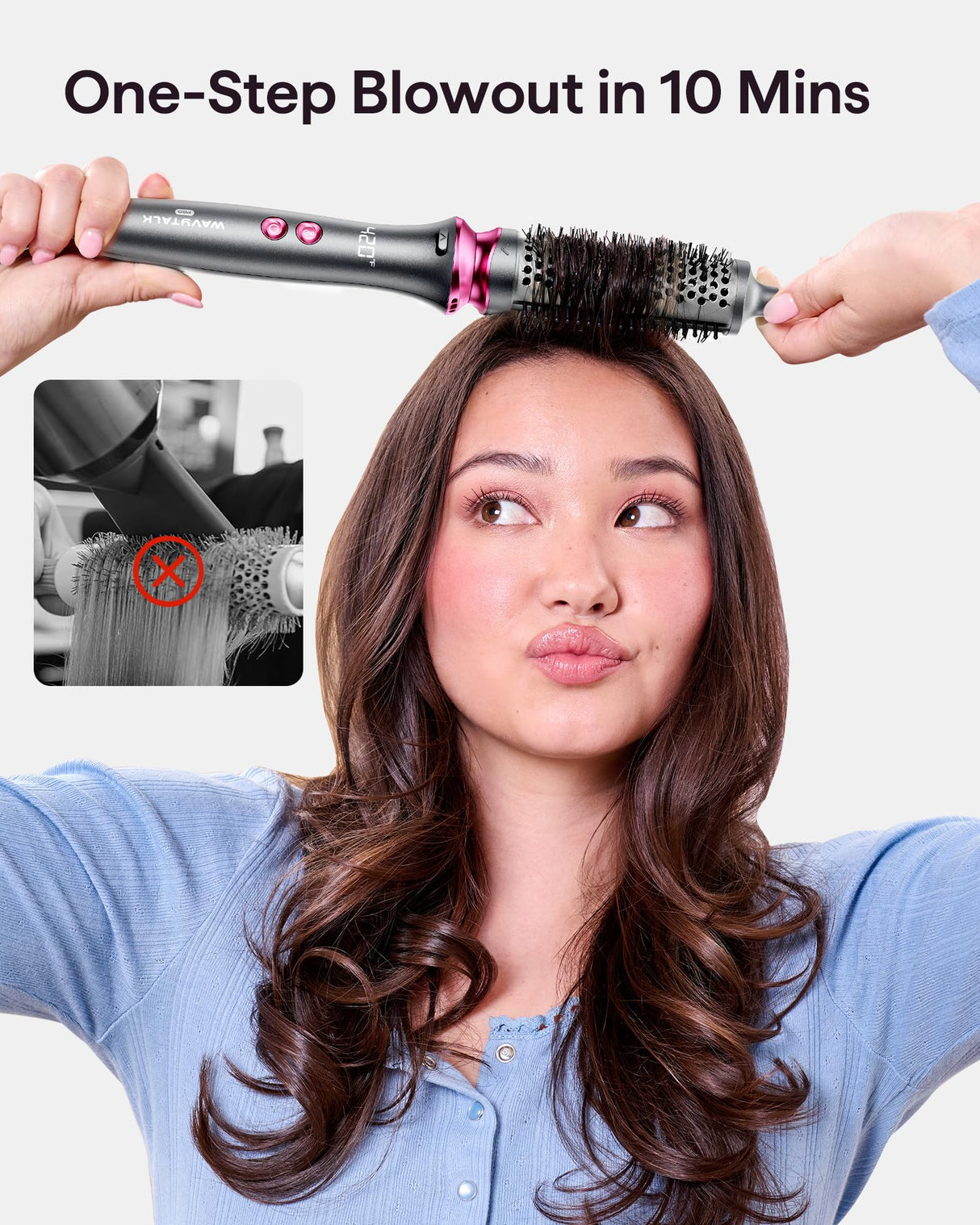 Thermal Brush, Wavytalk Heatwave Pro 1.5" Ionic Thermal Brush with Bilateral Ionic Outlet for Less Damage, One-Step Shiny Blowout Look, Dark Grey