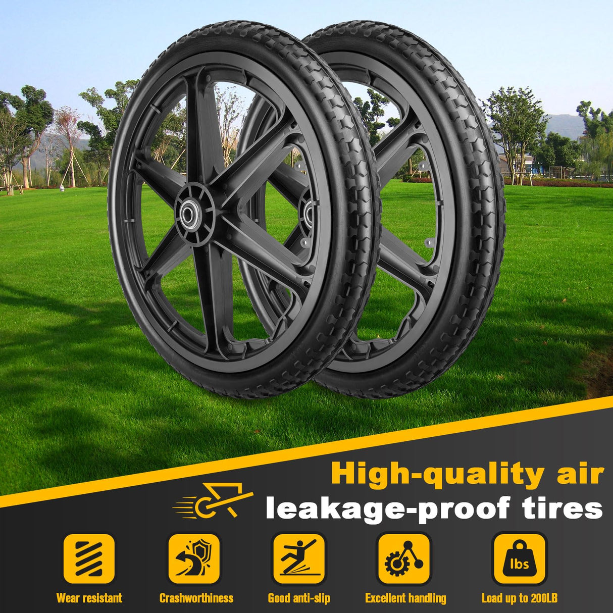 20" Flat Free Wheels Compatible with rubbermaid Wheelbarrow Tires (5/8 inch bearing)