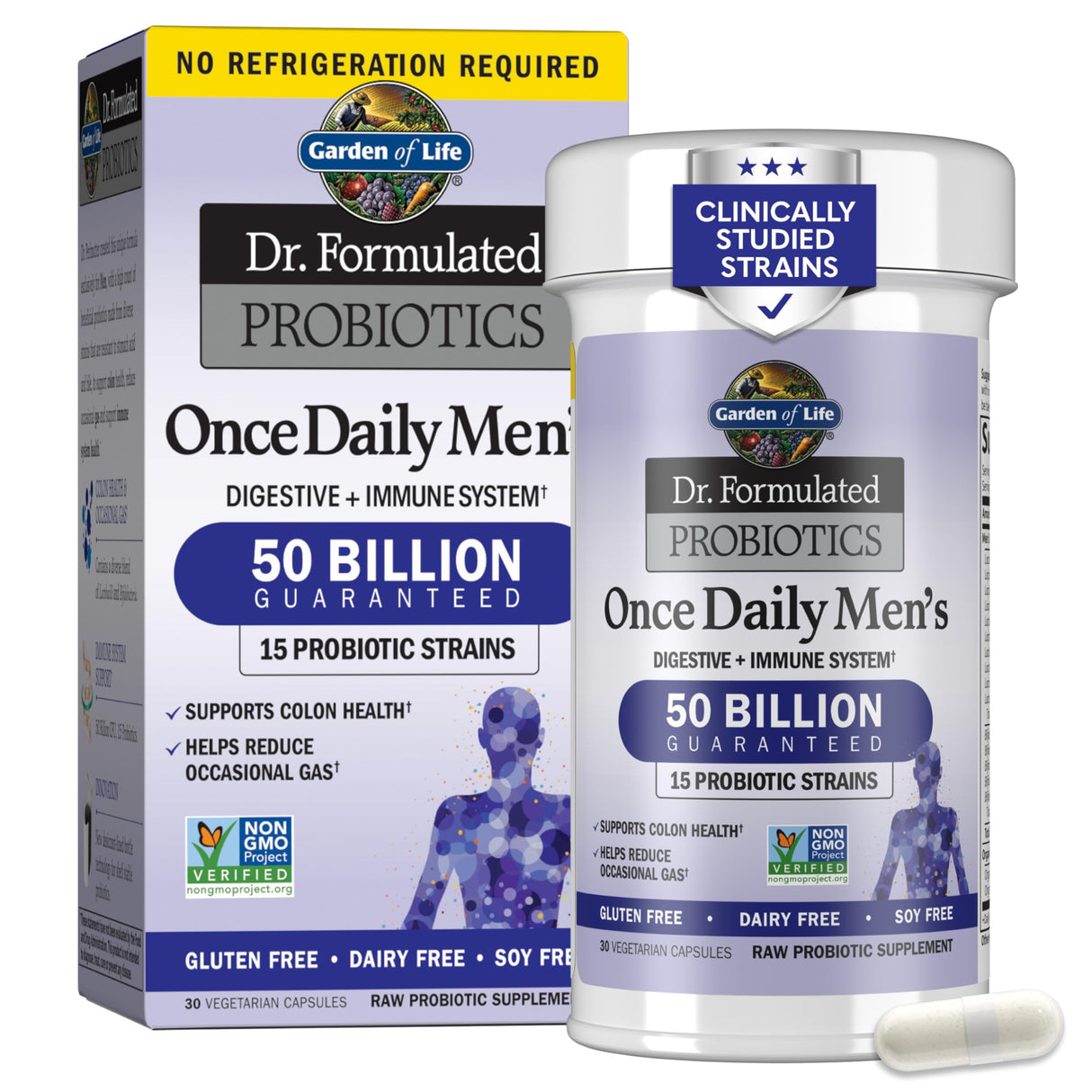 Garden of Life Probiotics for Men Dr Formulated 50 Billion CFU 15 Probiotics for Digestive Health + Organic Prebiotic Fiber for Colon & Immune Support, Daily Gas Relief, Shelf Stable, 30 Capsules