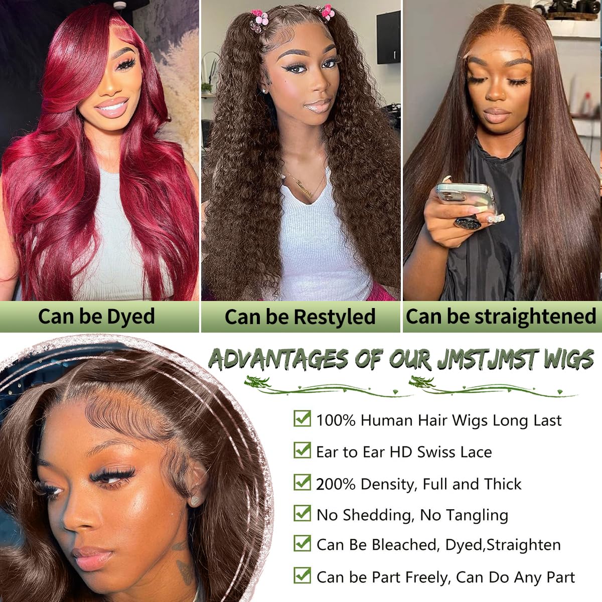 JMSTJMST 30 Inch Chocolate Brown Lace Front Wig Human Hair 200 Density 13x6 Hd Body Wave Lace Front Wigs Human Hair Pre Plucked Colored Frontal Wigs Human Hair Brown Wigs Human Hair Wig for Women