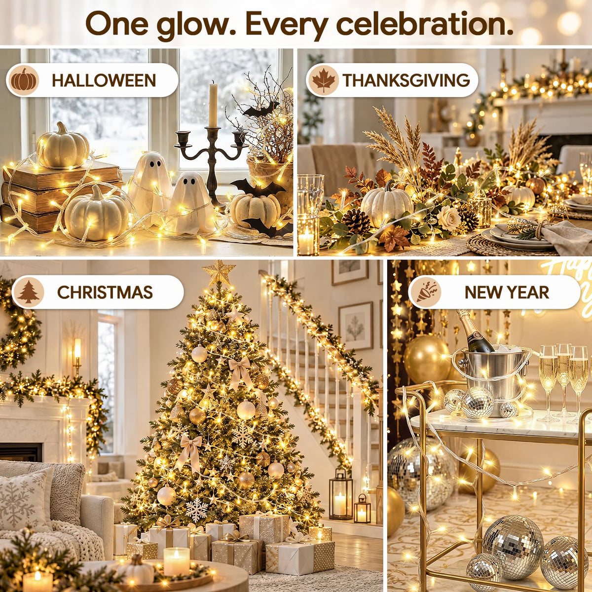 100+16.4FT Warm White Christmas Fairy Lights, Connectable String with Timer