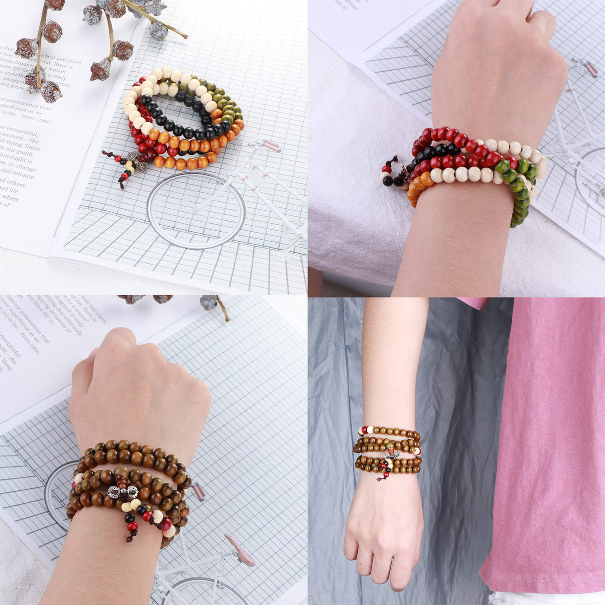 108 Mala Bead Bracelets 8MM Buddhist Prayer Sandalwood Wood Beaded Bracelet