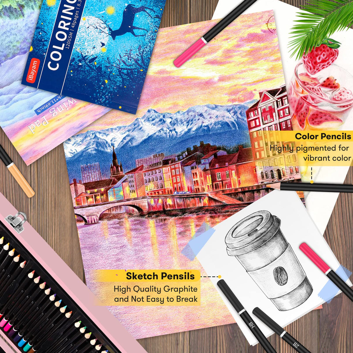 iBayam Christmas| Birthday Gifts for Kids Teen Girls Trendy Stuff 6-16 Year Old, 150-Pack Art Set Kits with 2 Sketch Pads, Coloring Book, Stocking Stuffers for Teens Girls, Cute Cool Fun Crafts Gifts