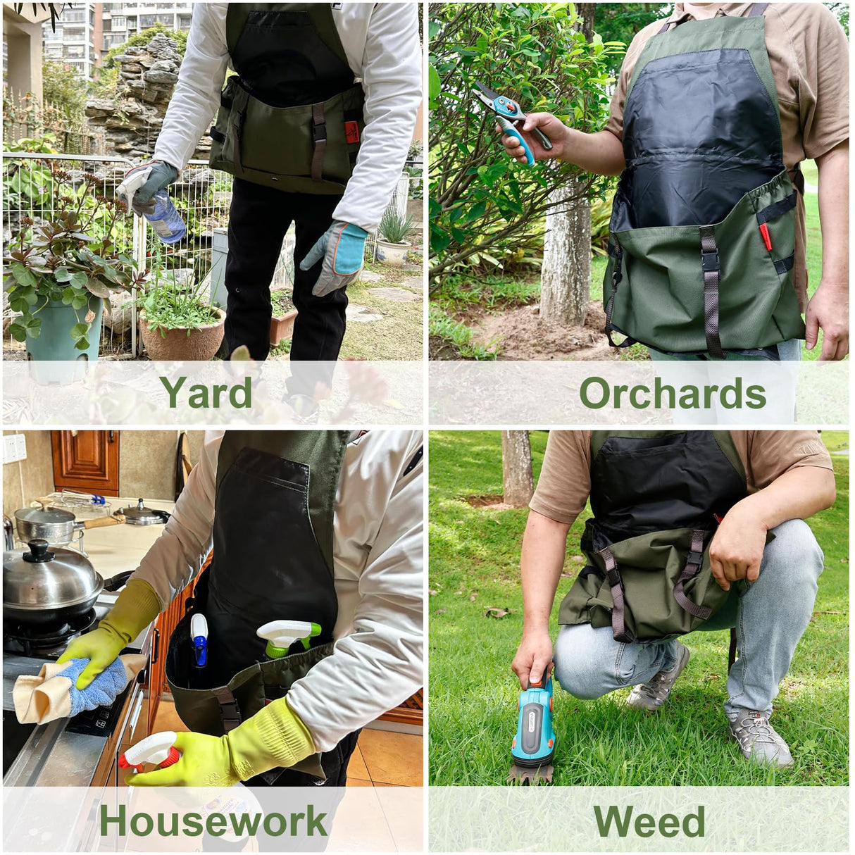 Extra Gardening Apron Waterproof Cross Back Apron Women, 600D Polyester Heavy Duty Men Apron Harvest Bag, Over 30% Larger Than Standard Models, Adjustable Straps and Large Quick Release Pockets Green