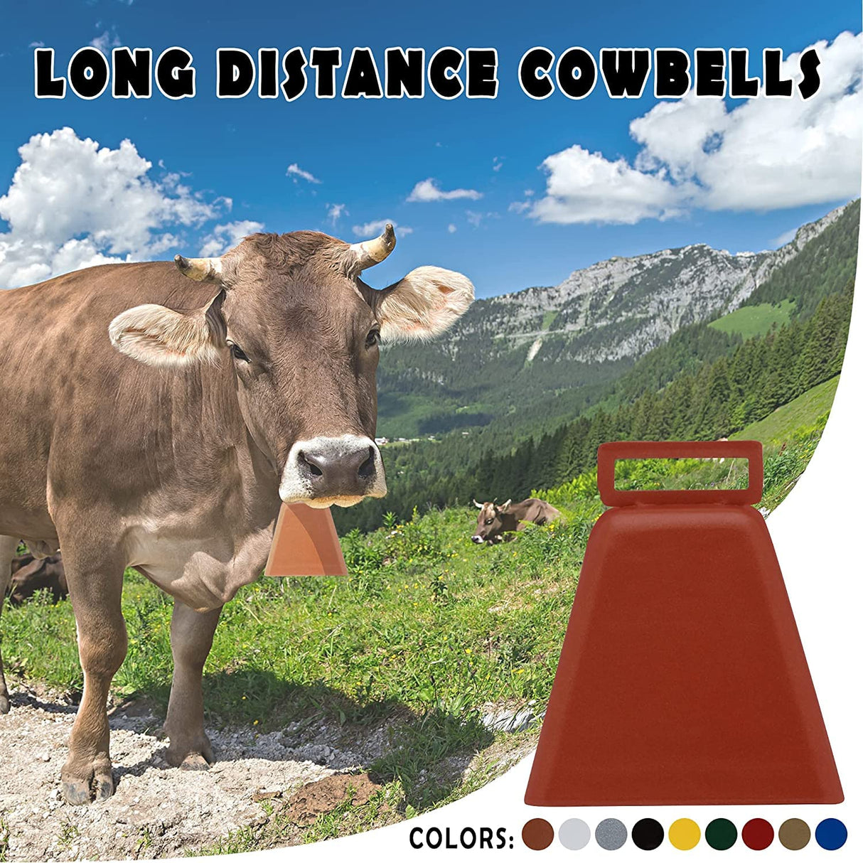 Bevin Bells Long Distance Cow Bells 10LD (Copper & Copper) | Christmas Bells | Made from Steel | Loud Noise Makers | w/White Strap Around The Handle | Easier to Hold | Made in CT, USA