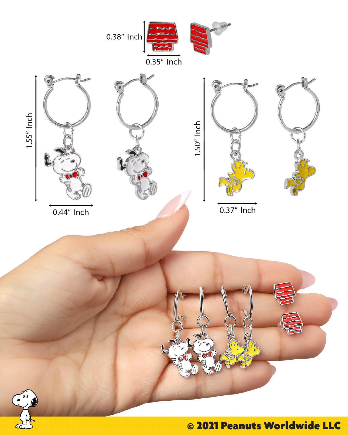 SALLY ROSE Peanuts Woodstock and Snoopy Earrings Pack of 6 Pairs Official
