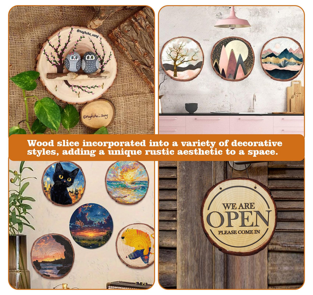 Timburst 6.5-8 inch Unfinished Wood Slices, 6 Pcs Natural Wood Centerpieces for Tables, Wood Slice with Bark, Rustic Wood Circles for Crafts Arts Party Christmas Decorations Wedding Centerpiece