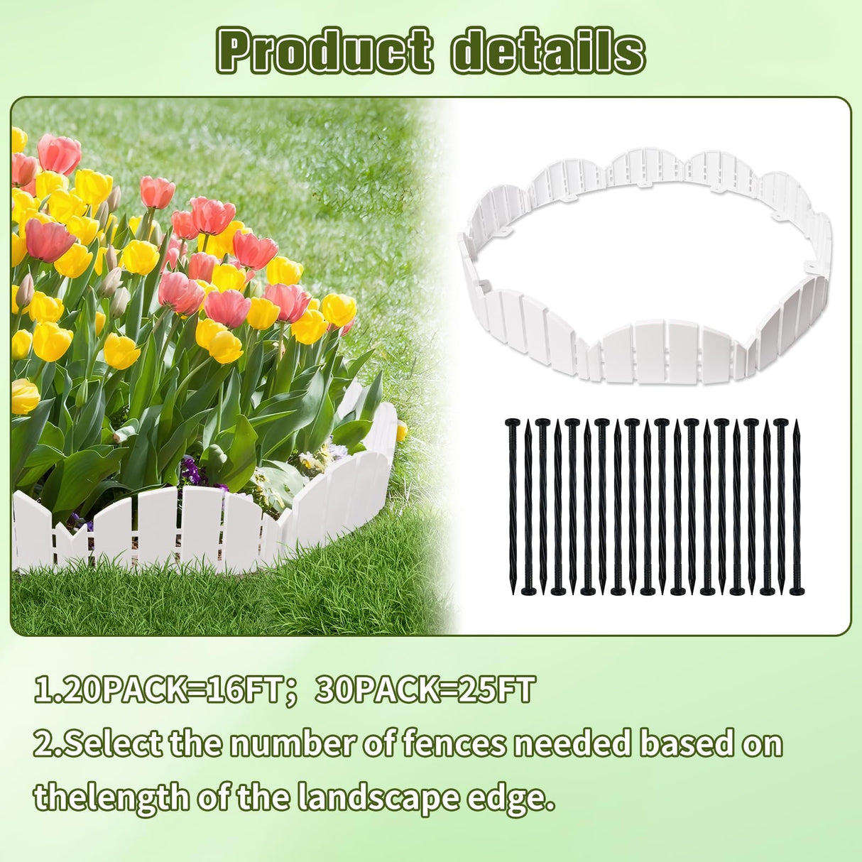 White Garden Edging Border,Garden Lawn Border with Anchoring Spikes,Lawn Edging Border for Lawn,Flower Garden Outdoor Patio Pathway,No Dig Flexible Lawn Edging (30)