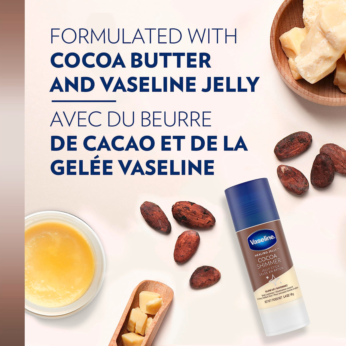 Vaseline Cocoa Shimmer Jelly Stick – Non-Greasy Moisturizer for Glowing Skin, Face & Body Lotion, Travel-Size, 1.4 Oz Ea, Pack of 3.