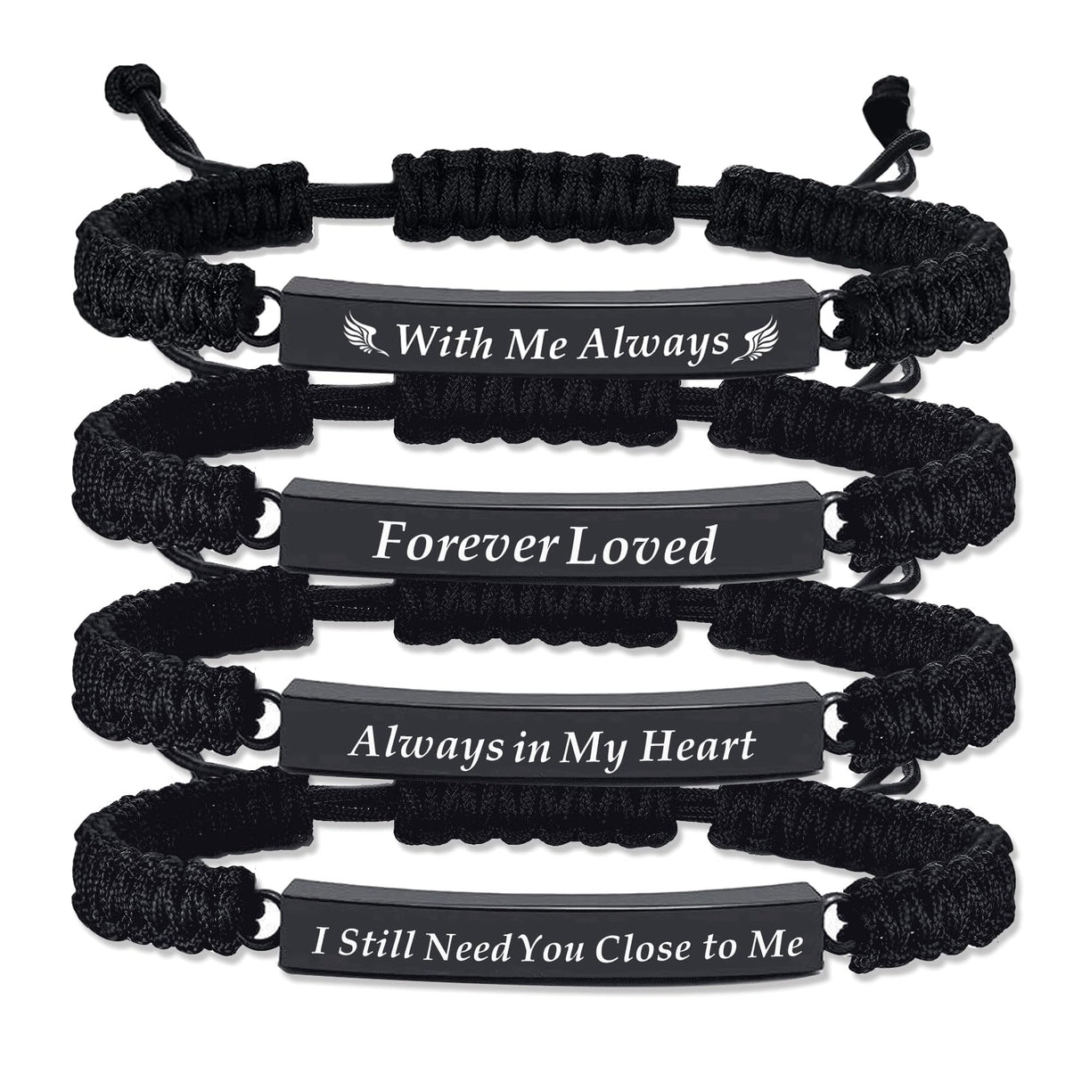 RIPFEVURN 4 Pack Cremation Jewelry Bar Urn Bracelet for Ashes for Women Men Adjustable Memorial Keepsake Rope Braided Bracelet