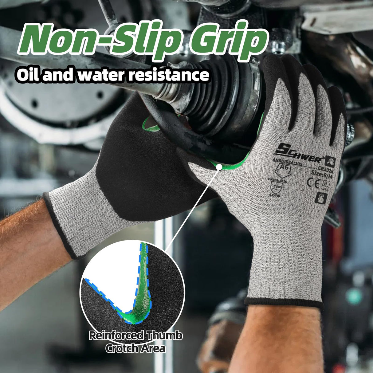 Schwer 12 Pairs Winter Work Gloves, ANSI A5 Cut Resistant Gloves with PU Coating, Freezer Glove for Outdoor Cold Weather, Thermal Insulated, Non Slip, Durable, M, CR3088-W