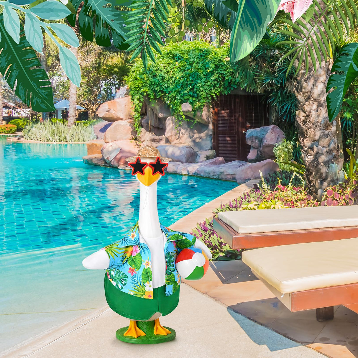JcHrmers Summer Porch Goose Outfit Beach Porch Goose Clothes Fits 23" Cement Plastic Goose Statue for Outdoor Garden Yard Patio Lawn Art Decor (Hawaii)