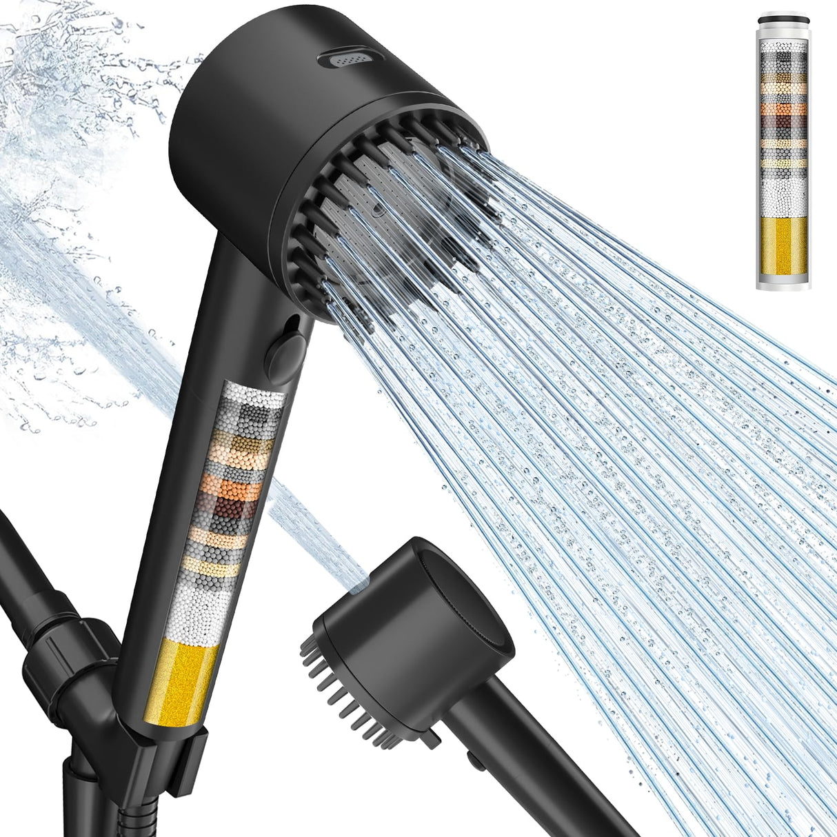Cobbe Filtered Shower Head with Handheld, High Pressure 5-mode Showerhead with Filters, Built-in Power Wash for Hard Water - Remove Chlorine - Reduces Dry Itchy Skin, Pink