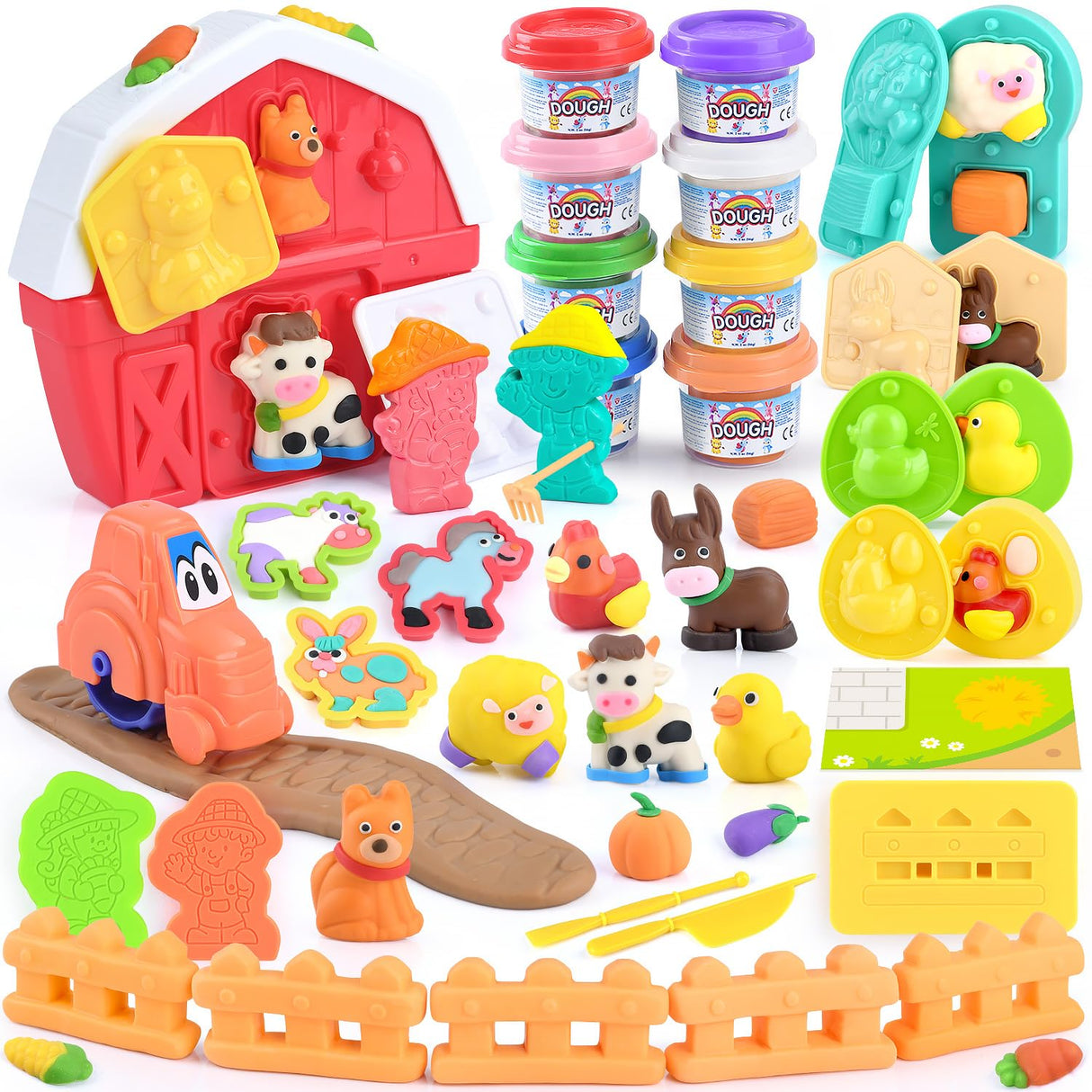 Farm Animals Color Dough Toys for Kids Ages 2-4-8, Big Red Barn Farm Playset with Animal Figures Clay Dough Modeling Tools, Art Crafts Toddler Learning Toy, Ideal Christmas Birthday Gifts