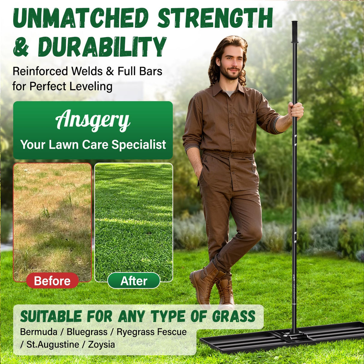 36X12 Lawn Leveling Rake,Lawn Leveler with 78" Long Handle