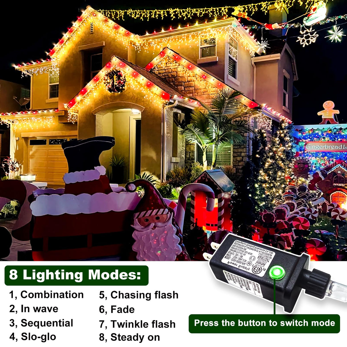 Icicle Christmas Lights Outdoor, 66ft 640 LED Icicle Lights for Outside, Plug in Twinkle Lights Indoor with 8 Modes Timer Waterproof for House Holiday Decor Wedding Christmas Decorations (Warm White)