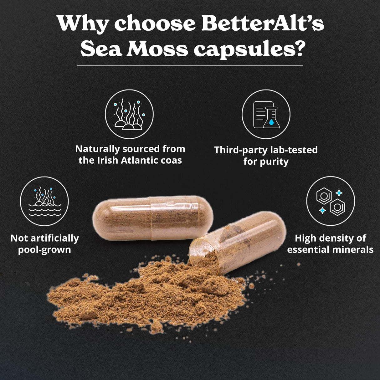 Better Alt Seamoss Capsules- Irish Sea Moss with Black Seed Oil, Ashwagandha & Black Pepper for Stamina, Strength & Endurance- High Potency Sea Moss Supplement - 60 Servings, 120 Capsule