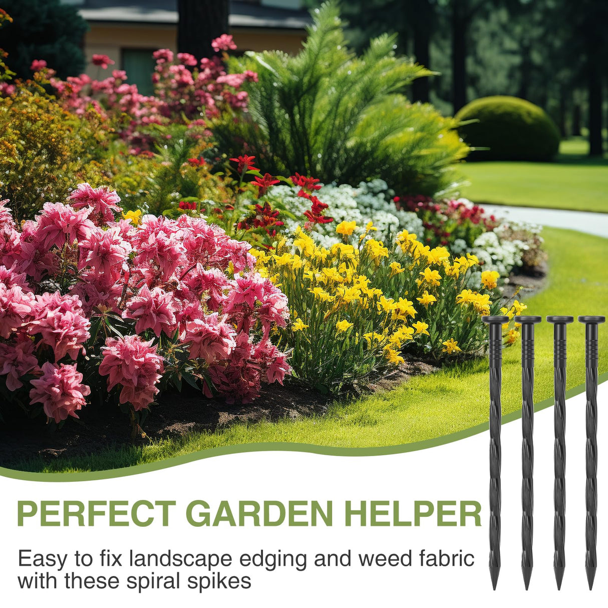 100Pack Plastic Landscape Edging Spikes, 8 Inch Spiral Landscape Anchoring Spikes,Landscape Spikes for Garden Lawn Yard, Paver Edging, Weed Barrier, Artificial Turf & More