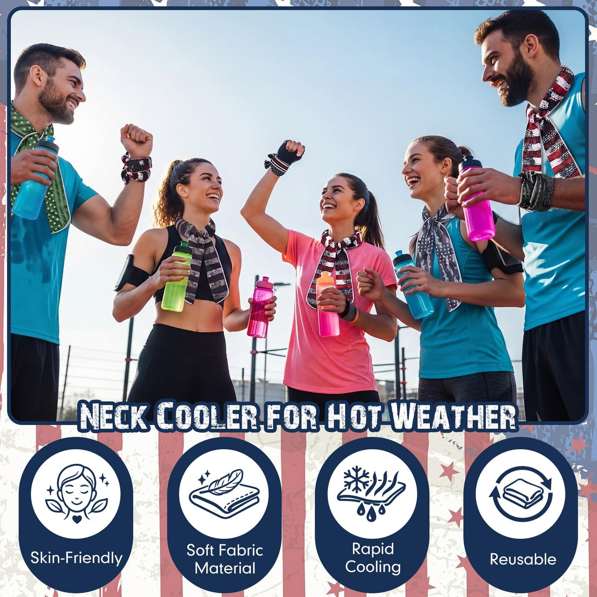 Lenwen 12 Pcs Cooling Neck Wraps Flag Ice Cool Scarf Neck Cooler Bandana Headband for Summer Hot Weather Women Men Golf Riding Outdoor