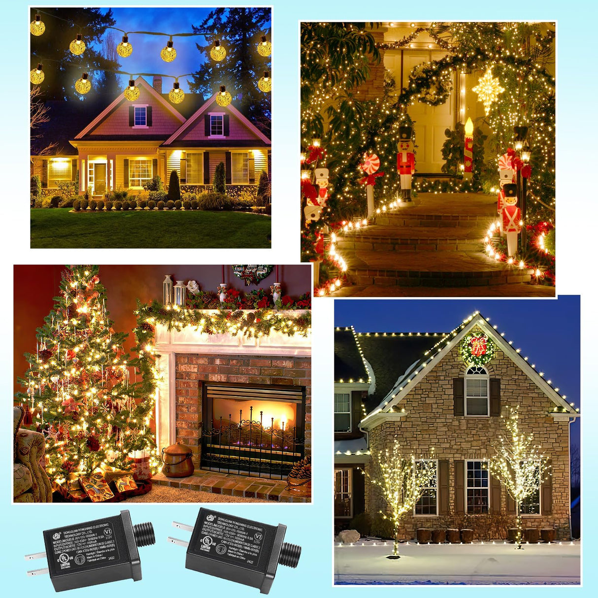 4PCS Replacement Yard Inflatable Adapter 12V Class 2 Power Supply 120VAC 60Hz LED IP44 Waterproof Transformer Plug for LED Strip String Light Halloween Christmas Inflatable Decorations