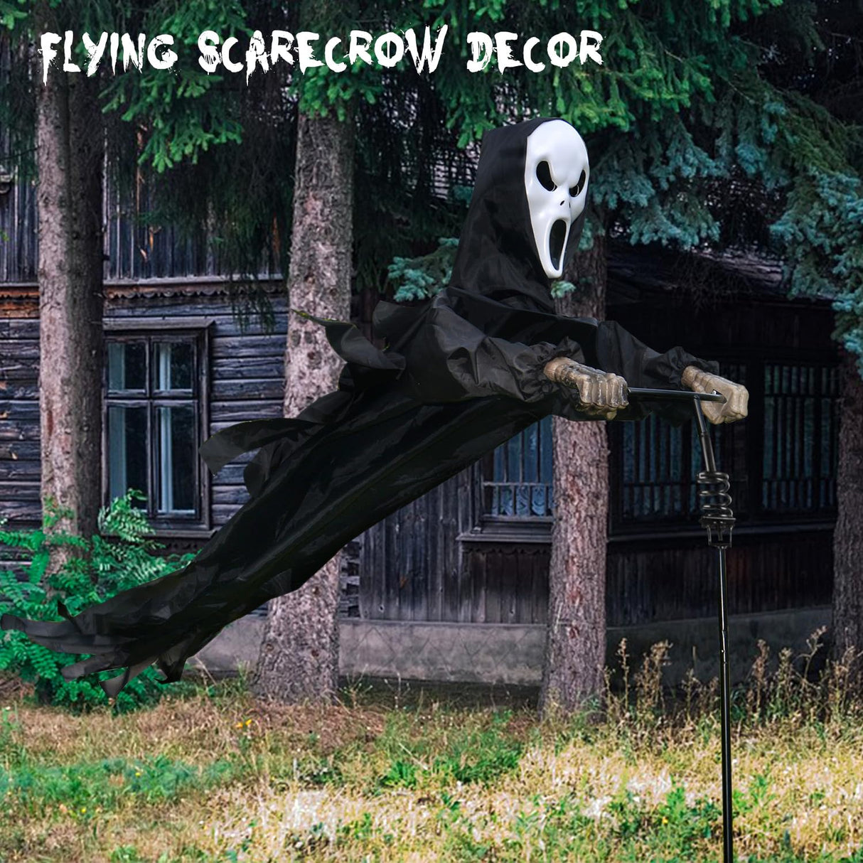 LarpGears Halloween Scarecrow Ghost Outdoor Decorations, 7.5Ft Halloween Rotatable Flying Ghost Home Decoration for Outdoor Garden, Porch, Yard