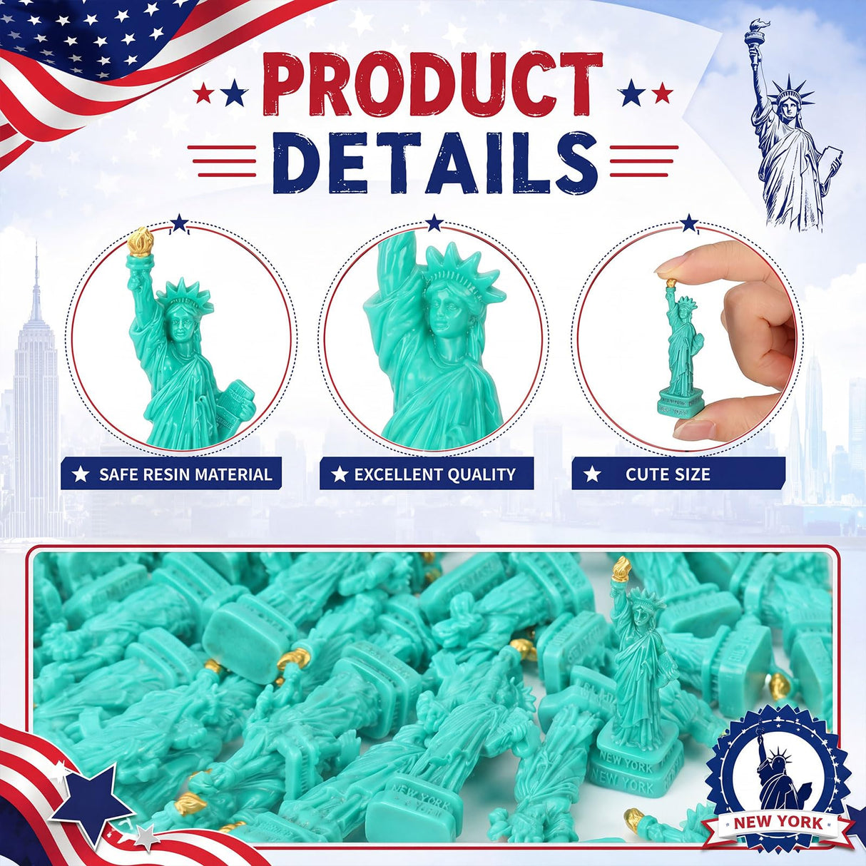 Geelin 50pcs Mini Statue of Liberty Figurines 2 Inch Resin Statue of Liberty Decoration Tiny Little Small New York Souvenir Gift New York Figurine Replica for 4th of July 250th Anniversary Cake Topper