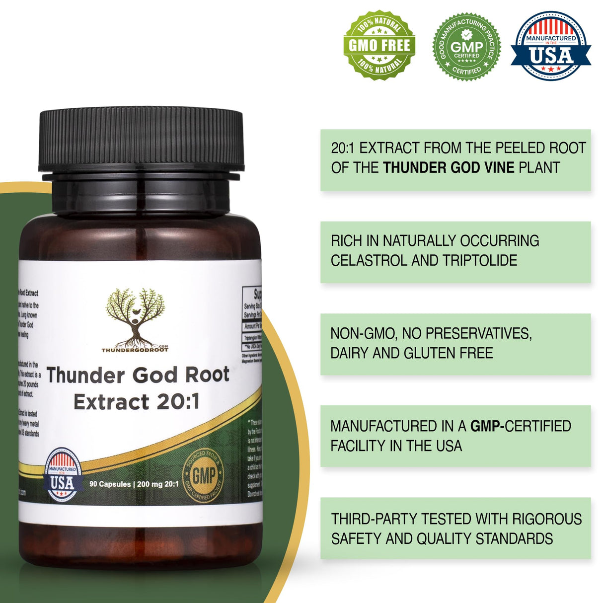 Thunder God Vine Root 20:1 Supplement – Tripterygium Wilfordii Herbal Supplement – 200mg Capsules with Lei Gong Teng Extract – Thunder God Vine Extract with Triptolide – 90 Capsules