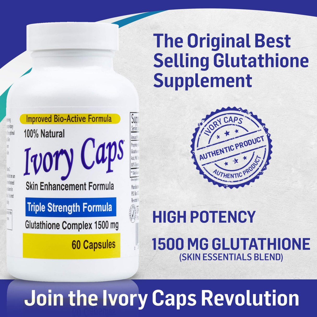 Ivory Caps - Maximum Potency 1500 mg Glutathione Skin Whitening Pills Complex, 60 Capsules